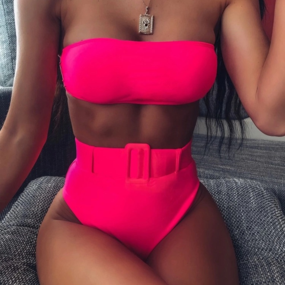 Neon Pink 2-Piece High Waist Swim Set